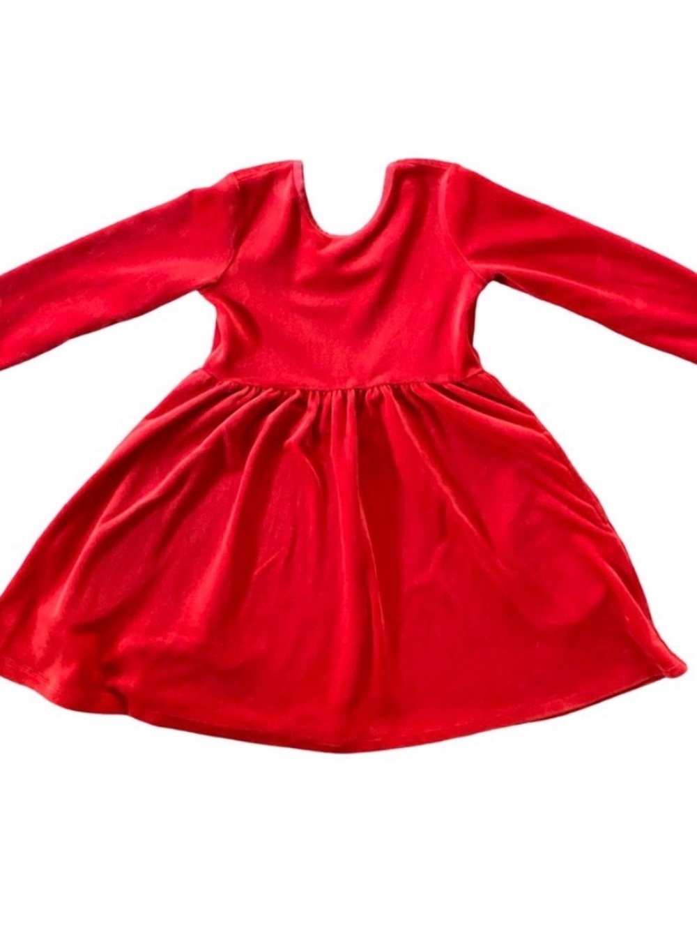 3T Hanna Andersson Red Velvet Long-Sleeve Dress pockets skater style twirl